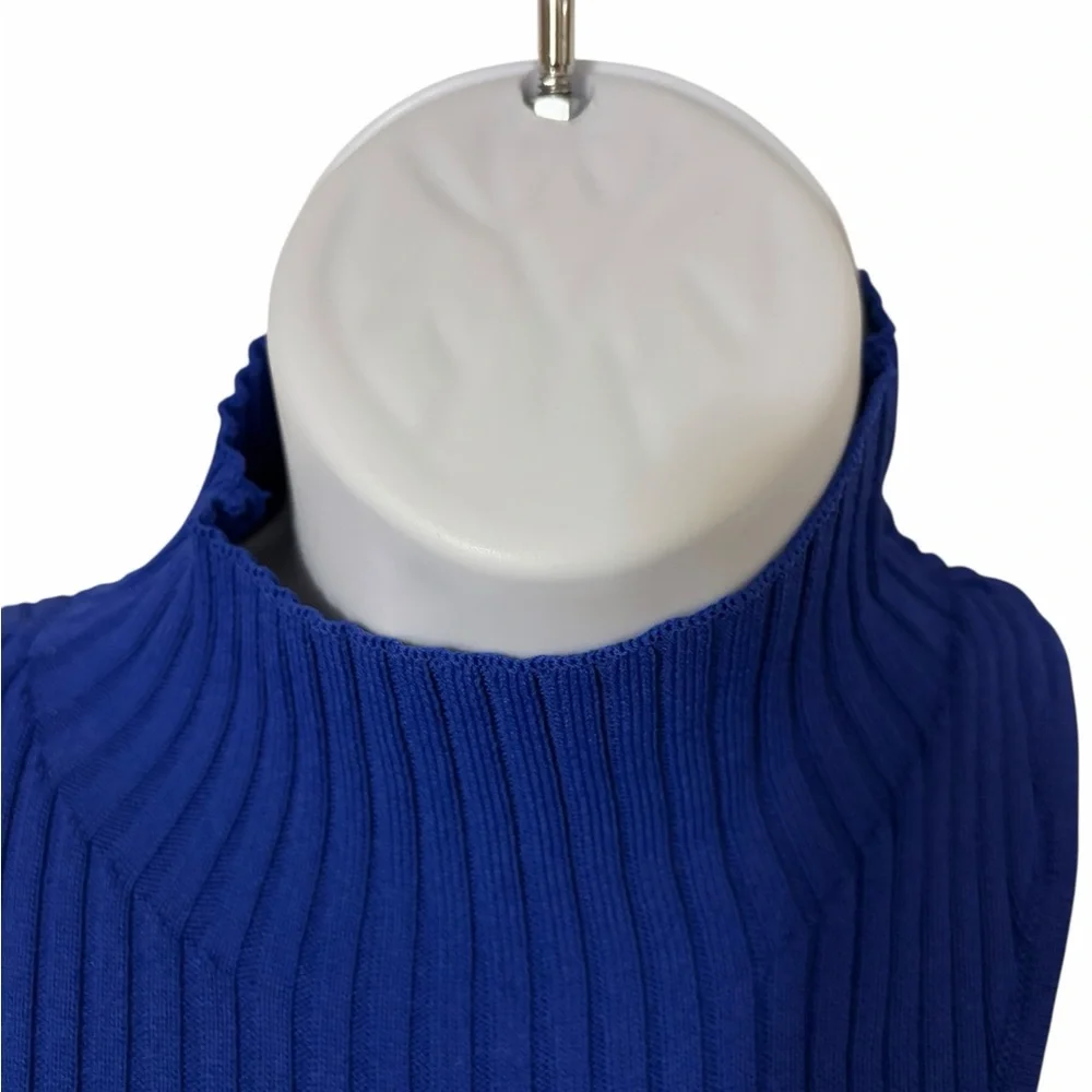 Line & Dot Cobalt Blue Ribbed Cutout Mock Neck Knit Top Small